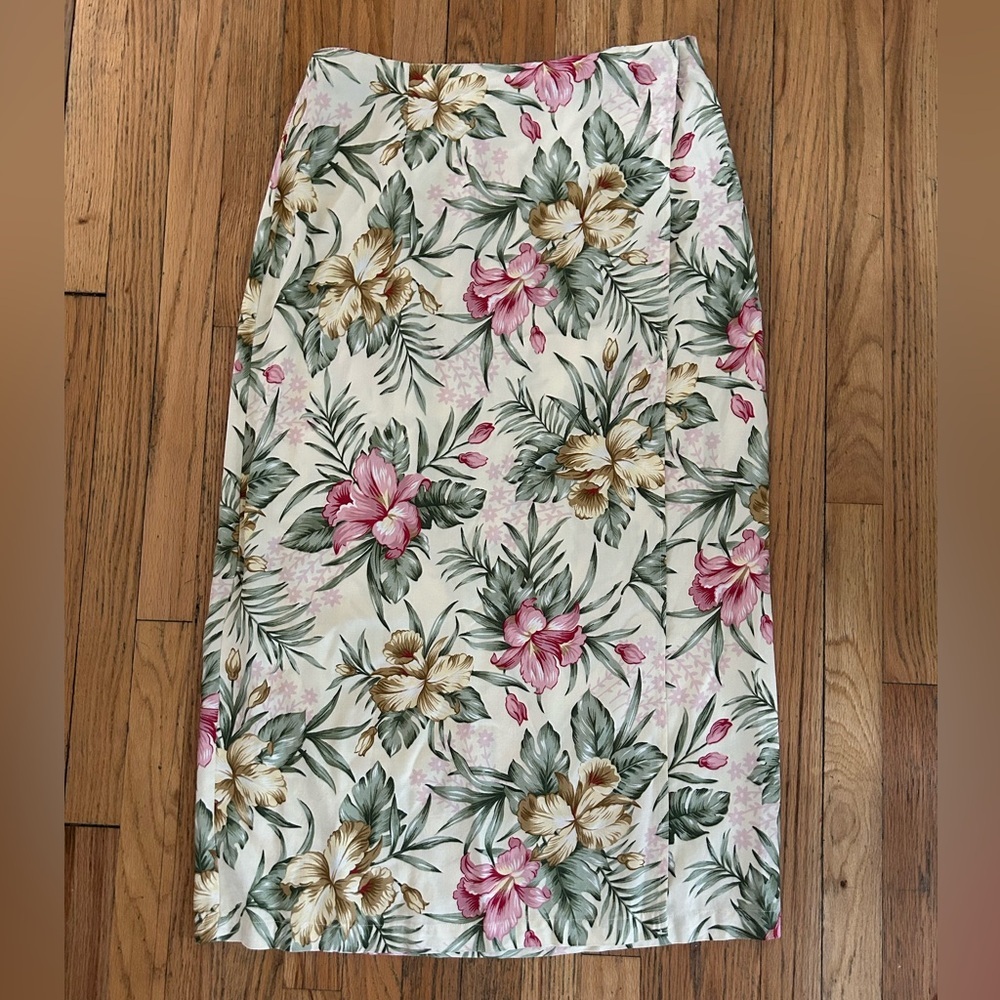 Coldwater Creek Tropical Floral Maxi Wrap Skirt Size Large Vacation